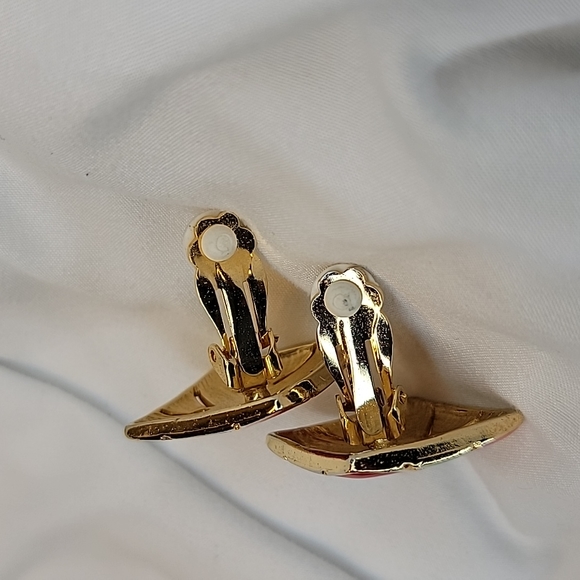 Vintage Gold Tone Enamel Clip on earrings ✨️ Retro Multicolored Square - Picture 6 of 8